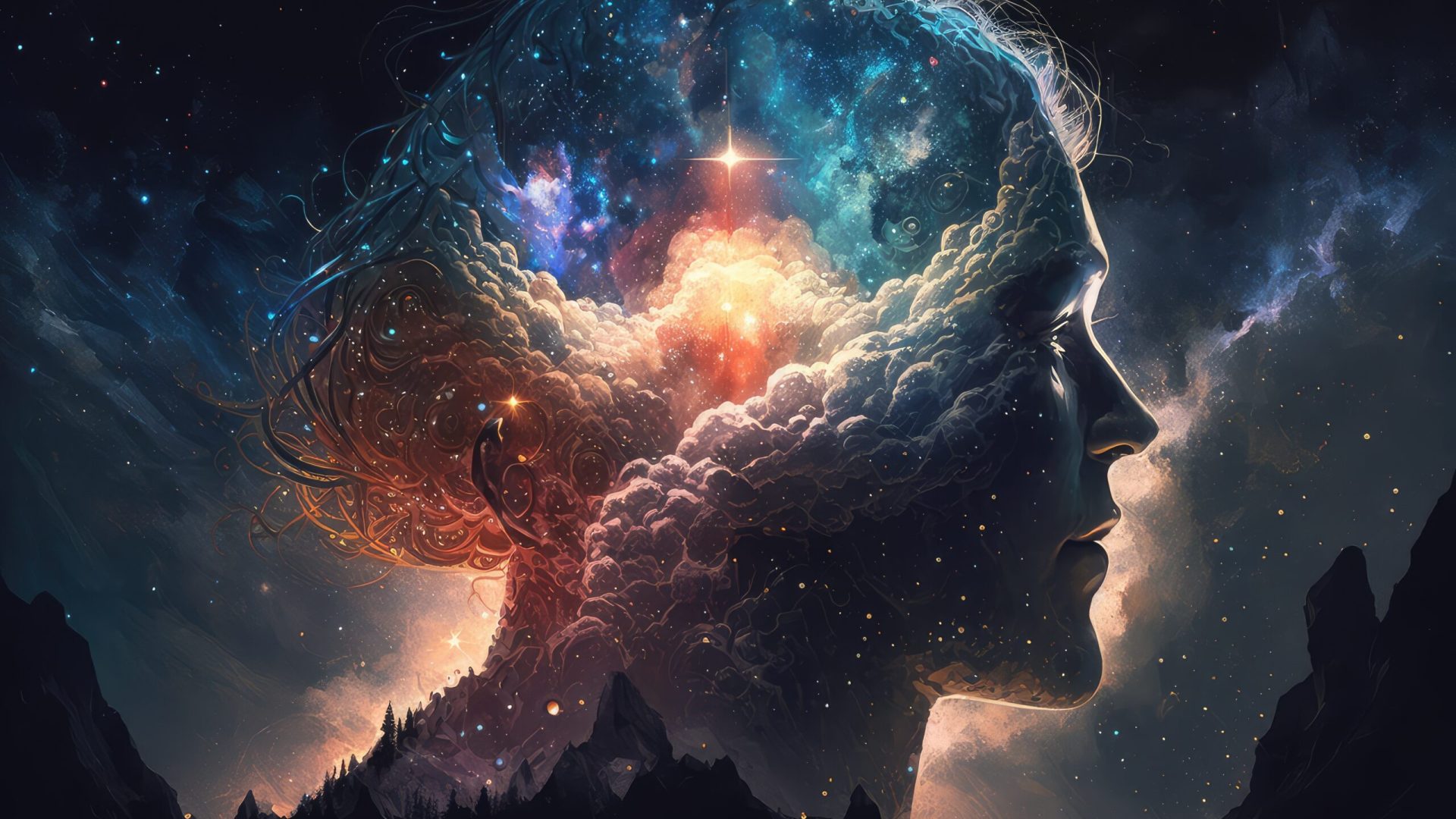 mind of god, with view of universe and stars, in awe-inspiring representation mind of god, with view of universe and stars, in awe-inspiring representation, created with generative ai